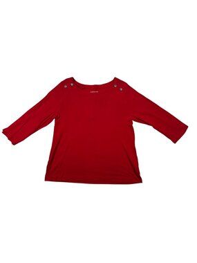 Croft & Barrow Red Womens 3/4 Sleeve Top XL Cotton Lightweight Button Details